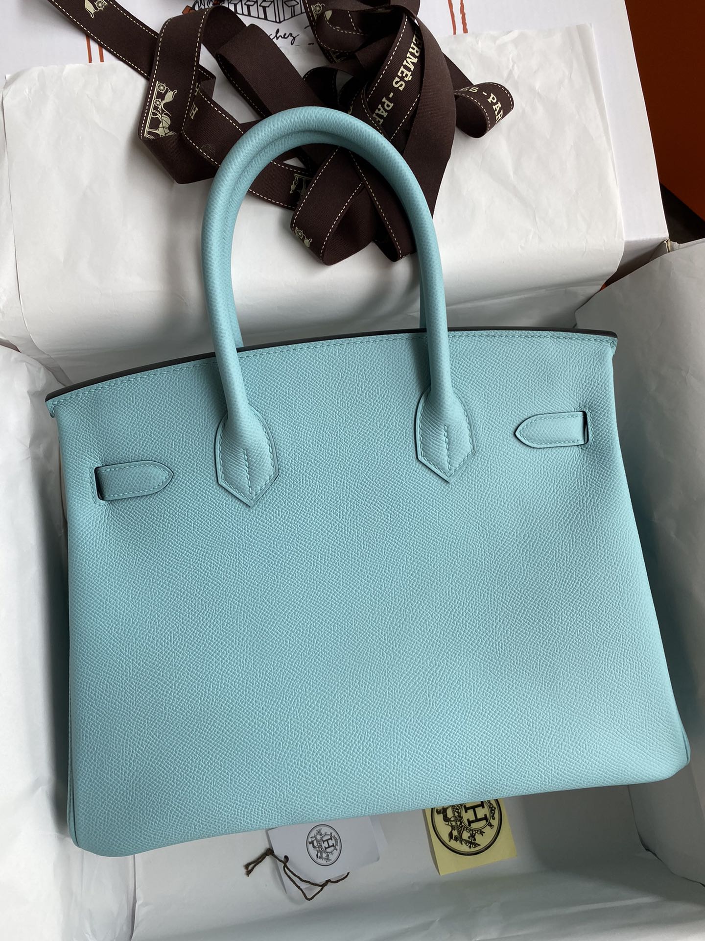 Hermes Birkin 30CM Epsom Leather Handbag Blue Atoll